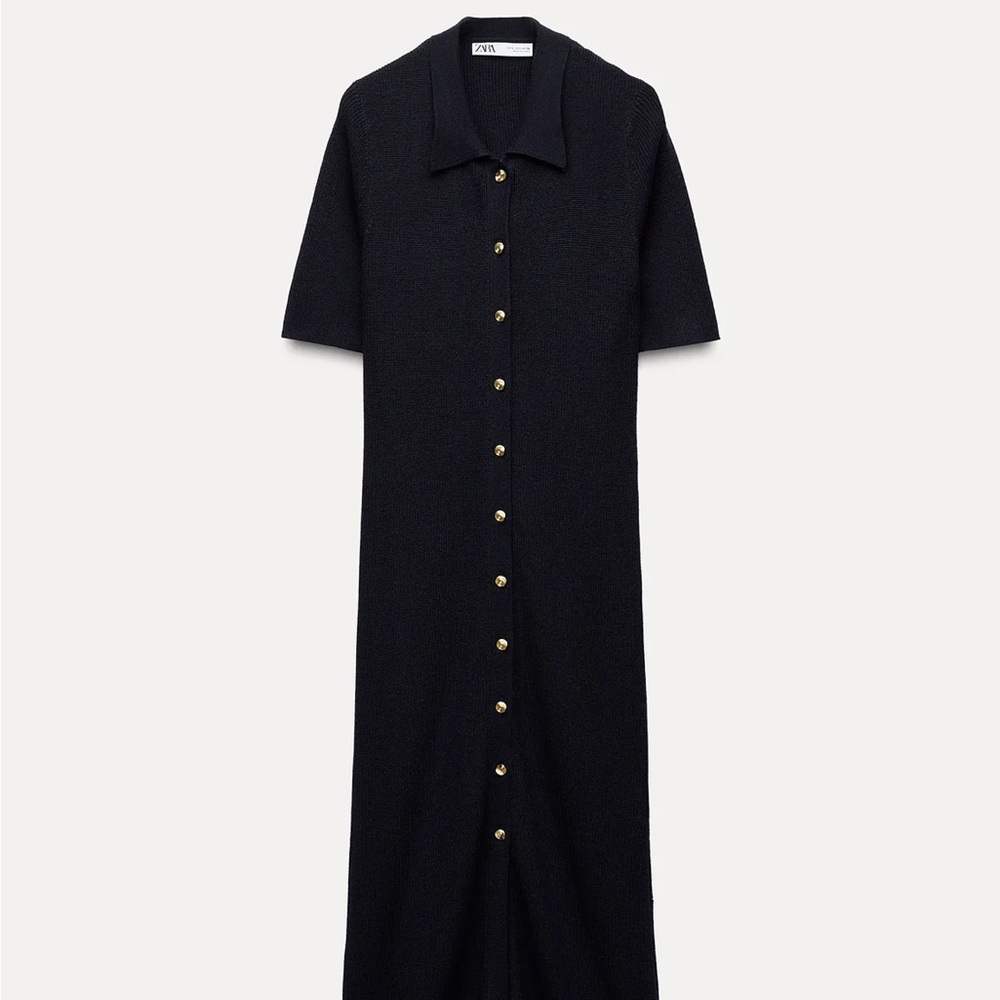 EUC // Zara // Buttoned Knit Midi Dress // Navy // M